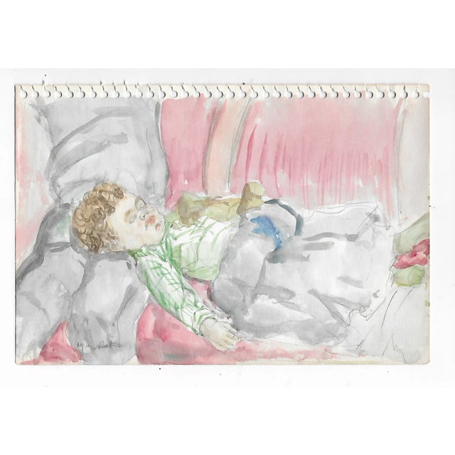 Watercolor by New York artist Myriam Cahn (1933-2018) of a sleeping child. Salmagundi Club named an award after her in...