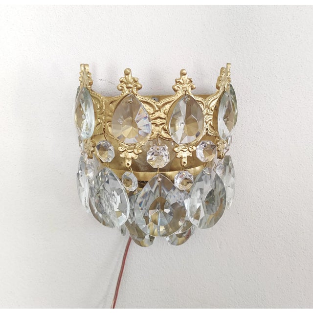Gold Vintage Crystal Wall Sconces Pair For Sale - Image 8 of 16