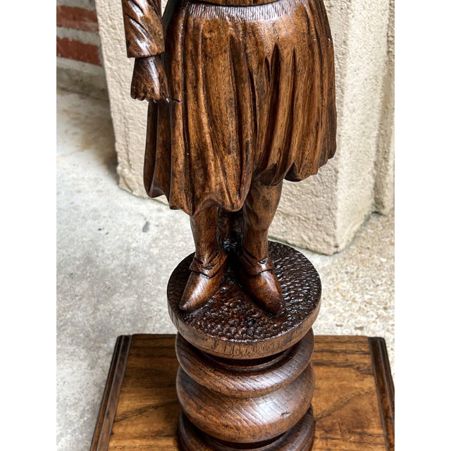 Wood Antique French Pedestal Plant Stand Display Breton Brittany Carved Oak Baluster For Sale - Image 7 of 13