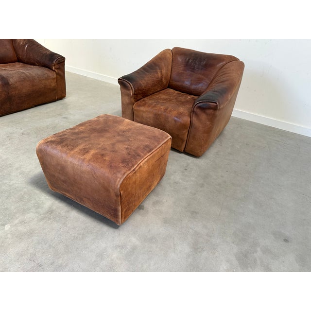 Brown DS47 Sofa with Armchair and Stool in Leather from De Sede, 1970s, Set of 3 For Sale - Image 8 of 18