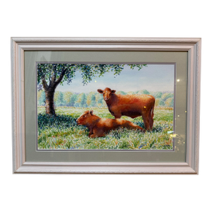 Circa 1996 l.m. Steadman Two Cows Resting in Pasture Watercolor, Signed