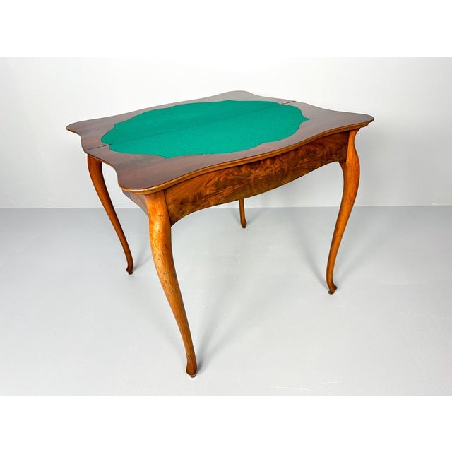 Vintage Console or Game Table in Mahogany Veneer and Green Felt, 1920s For Sale - Image 4 of 13