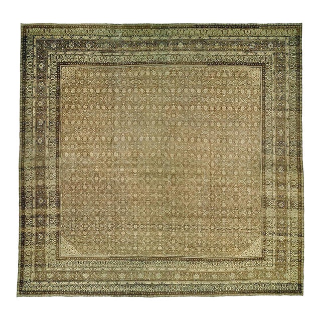 Large Square Brown Persian Tabriz 20th Century Rug - 15'1" x 15'6" For Sale
