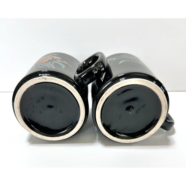 Ceramic 1980s Iris Flower Black Coffee/Tea Mugs & Lids - Set of 2 For Sale - Image 7 of 11