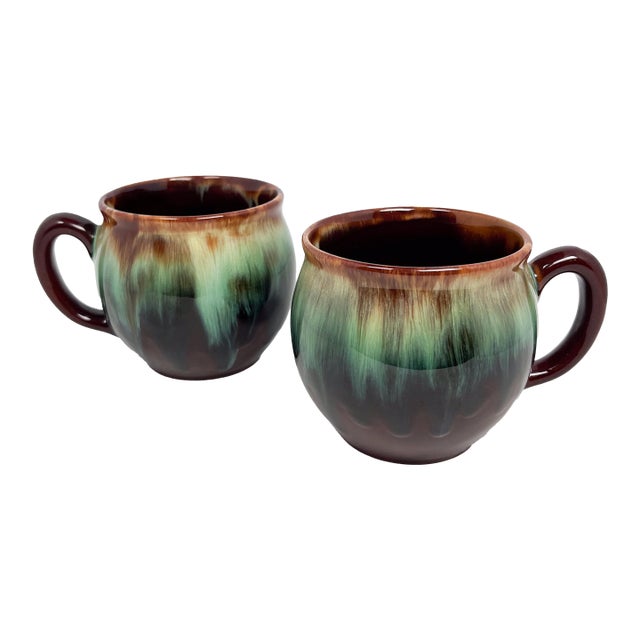 Vintage Glazed Mug Set With Drip Glaze- Set of 2 For Sale