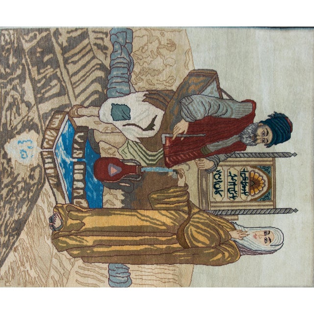 Ivory Vintage Persian Tabriz Pictorial Rug For Sale - Image 8 of 15