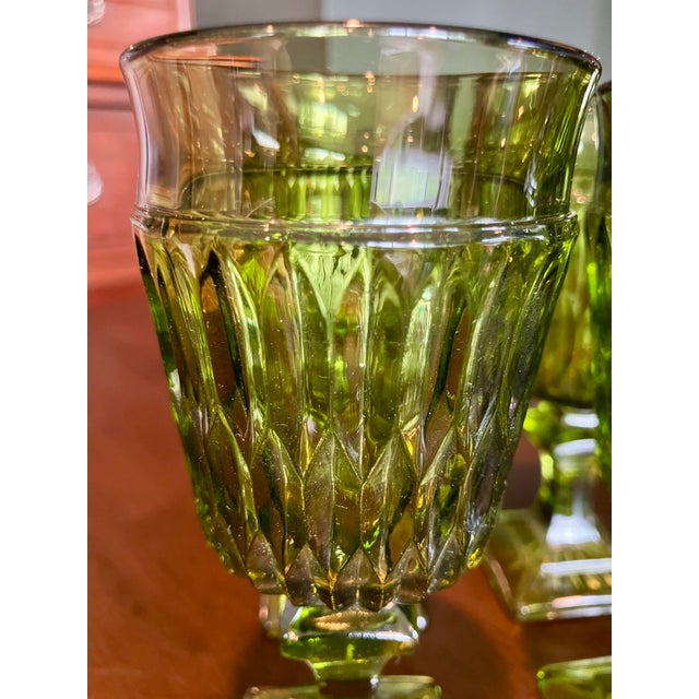 Avocado 1960s Mid-Century Modern Avocado Green Diamond Point Goblets – Elegant Set of 6 For Sale - Image 8 of 14