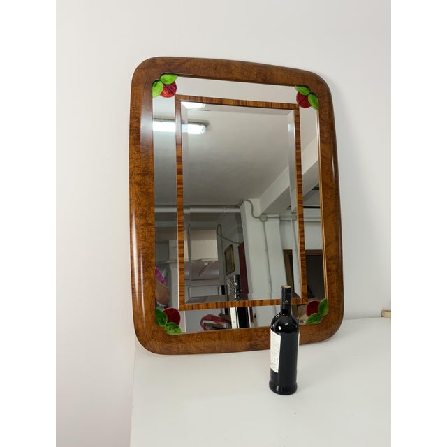 Large Art Deco Wall Mirror with Stained Glass Inserts, 1950 For Sale - Image 3 of 10