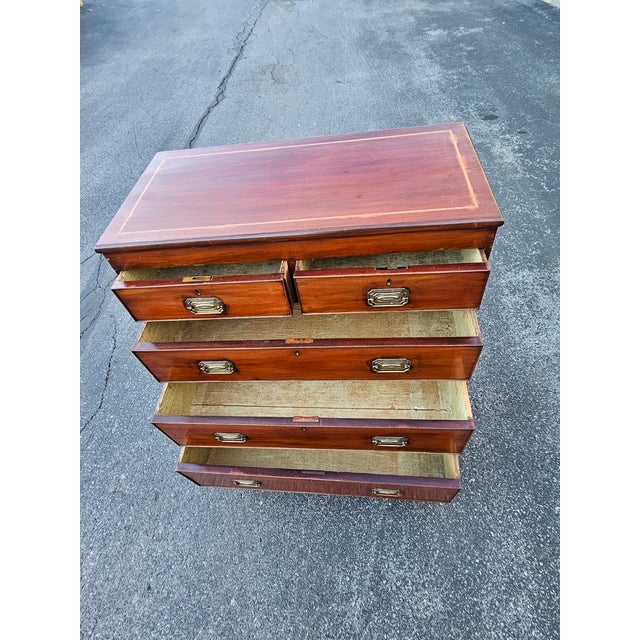 19th Century English Mahogany Five Drawers Chest With Inlaid Top For Sale - Image 14 of 15