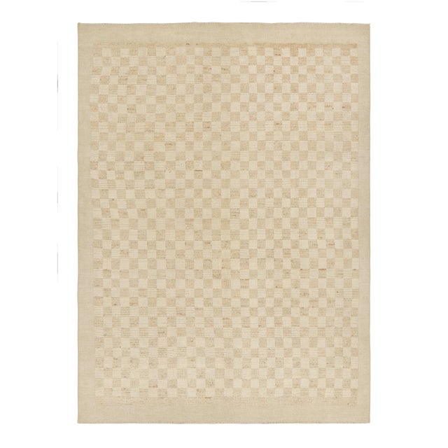 Rug & Kilim’s Contemporary Rug in Beige and Cream White Geometric Pattern - 6x9 For Sale