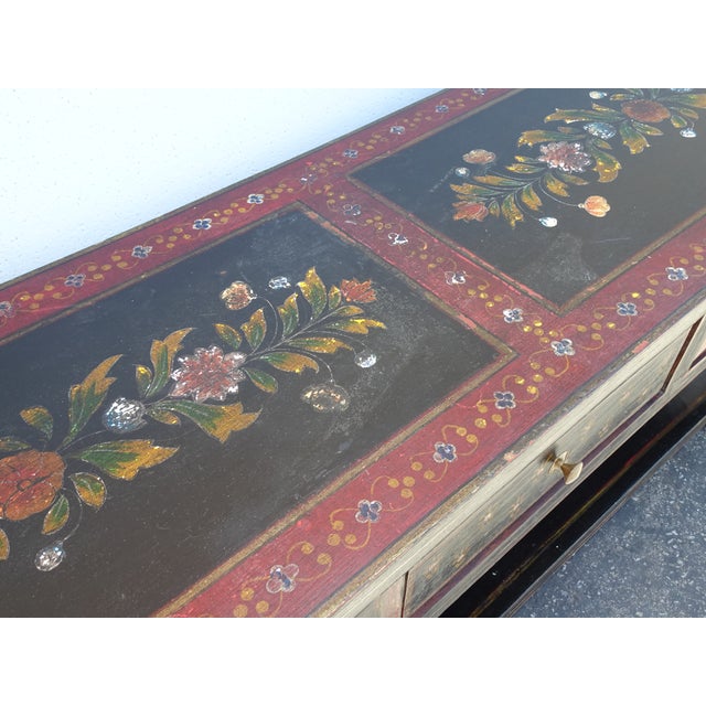 Vintage French Country Red Floral Console Table W a Floral Shelf For Sale - Image 9 of 16