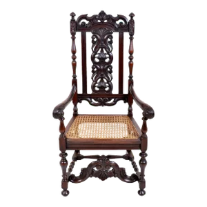 Antique Baroque Carved Walnut Throne Chair, circa 1880