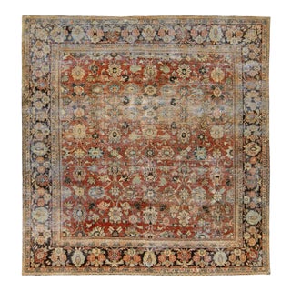 Antique Persian Mahal Rusted Handmade Allover Floral Motif Wool Rug For Sale