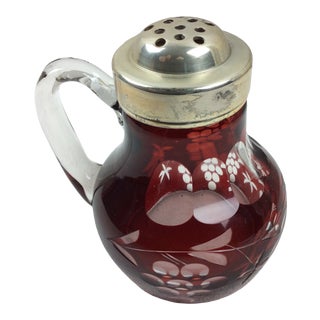 Early 20th Century Ruby Glass Cut to Clear Handled Sugar Shaker For Sale