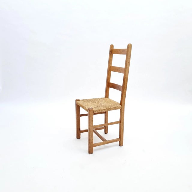 Brutalist Antique Brutalist Oak Dining Chairs with Rush Seating, Set of 6 For Sale - Image 3 of 12