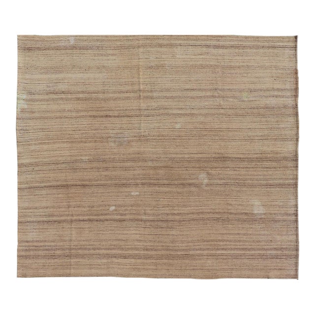 Vintage Hand-Woven Turkish Kilim in Wool With Striped Design in Earthy Tones For Sale