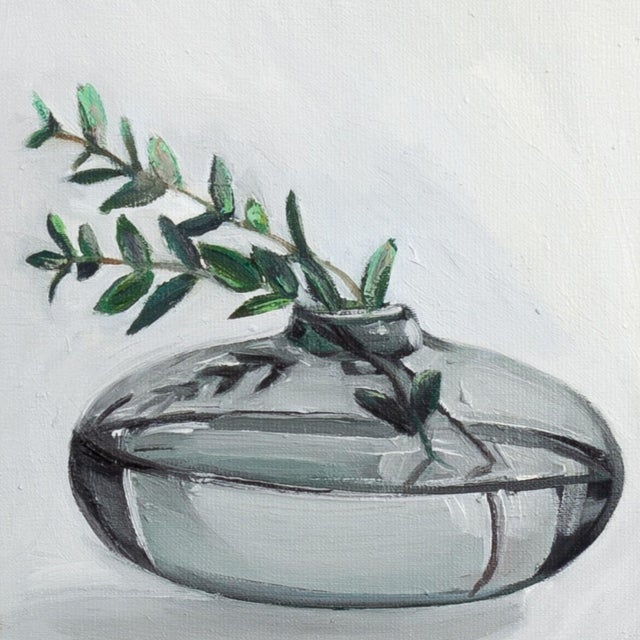 Early 21st Century Justyna Kuklo, Grey Transparent Vase with a Twig, 2018, Oil Painting on Canvas, Framed For Sale - Image 5 of 7