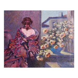 Seated Woman with Flowers, Vilany, Painting