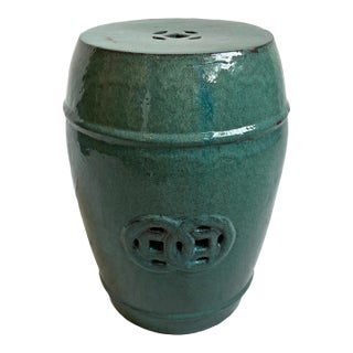 Vintage Seafoam Green Ceramic Garden Stool For Sale