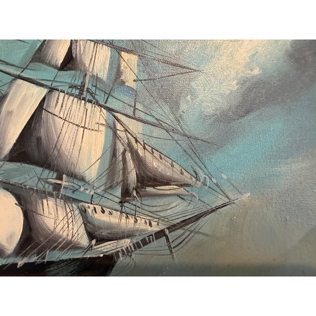 Renato Longanesi - Original Vintage Oil Painting Clipper Ship Stormy Sea Framed For Sale - Image 4 of 12