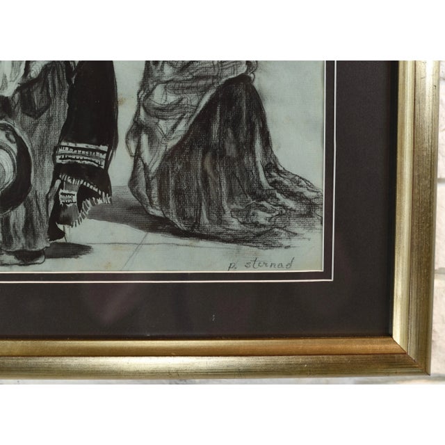 Charcoal Mid 20th Century Charcoal Drawing South American Figures For Sale - Image 8 of 13