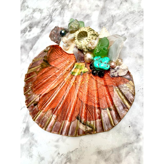 Nautical Natural Large Shell Adorned Decor Trinket Tray For Sale - Image 3 of 7