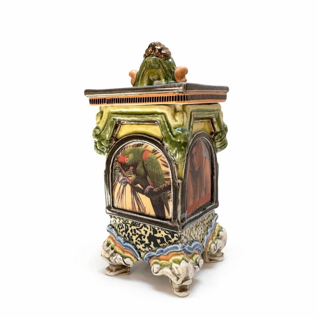Bird and Female Lidded Container celebrates the playful storytelling possibilities of porcelain through a charming union...
