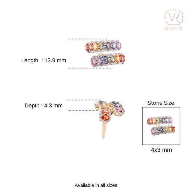 3.32 Carat Multi Sapphire & Diamond Cluster Cocktail Ring Size 6 in 14k Gold For Sale - Image 9 of 15