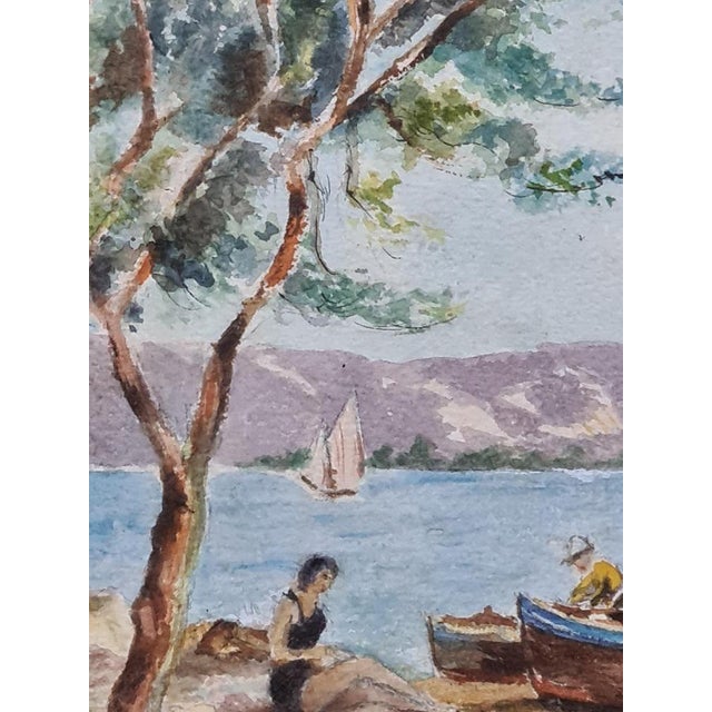 Madelaine Geoffroy, Day at the Beach, Gouache & Watercolour, 1950s For Sale - Image 6 of 11