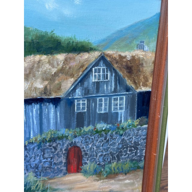 1960’s Pastoral / Architectural Folk Art Oil Painting on Faroe Islands For Sale - Image 9 of 14