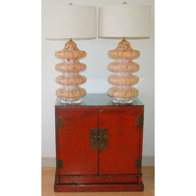 Carlo Nason Carlo Nason Vintage Murano Glass Table Lamps in Tangerine - a Pair For Sale - Image 4 of 10