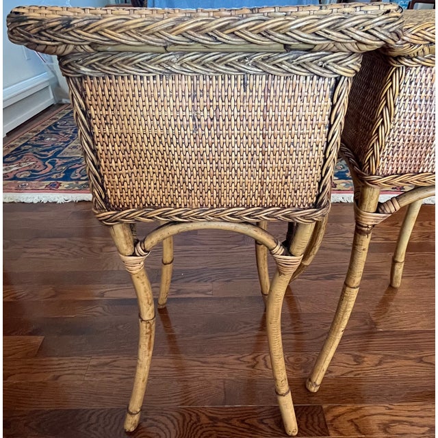 Vintage Coastal Rattan and Wicker Drink Tables - A Pair For Sale - Image 4 of 17