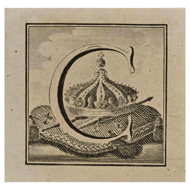 Luigi Vanvitelli, Letter of the Alphabet C, Etching, 18th Century For Sale