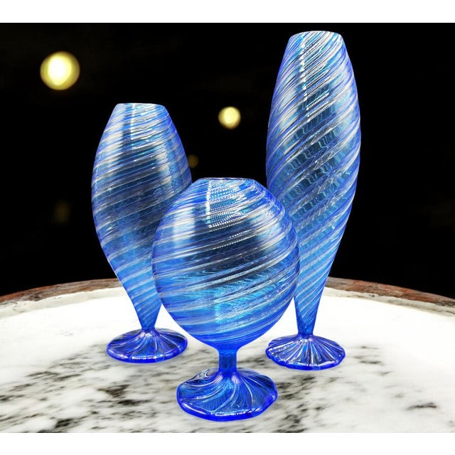 Blue Murano Glass Vases attributed to Novecento Venziano, 1970s, Set of 3 For Sale - Image 12 of 18