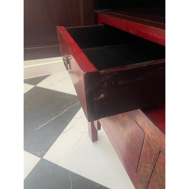 Chinoiserie Antique Chinese Red Lacquer Wedding Cabinet With Gilt "Hundred Boys" Motif For Sale - Image 3 of 12