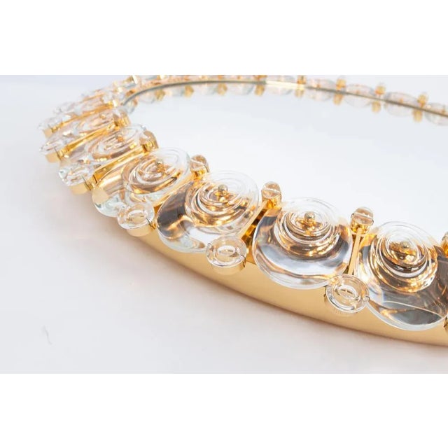 Metal Spectacular Large Backlit Mirror in Gilded Brass and Crystal Glass attributed to Palwa, Germany, 1970s For Sale - Image 7 of 8