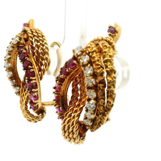 Vintage Cherny Diamond and Ruby 18k Gold Sculptural Earrings, A Pair For Sale - Image 9 of 14
