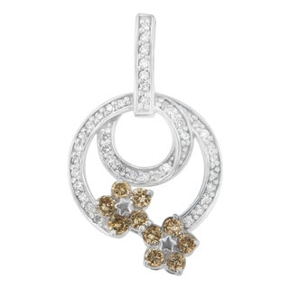 .925 Sterling Silver 1 cttw Round Cut Diamond Floral Garden Pendant Necklace (H-I, I1-I2) For Sale