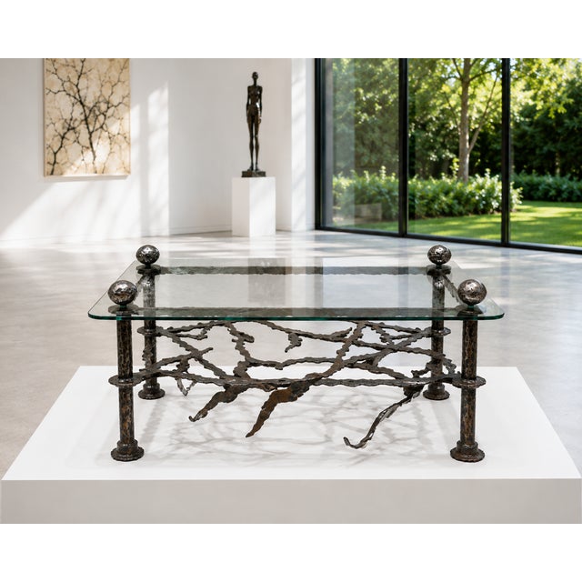 Sculptural Metal and Glass Coffee Table by René Broissand Welded, France, 1998 For Sale - Image 10 of 12