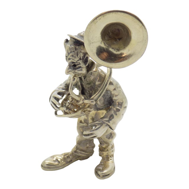 Vintage Italian Handmade Genuine Silver Angini Branded Street Artist With Instrument Figurine, Made in Tuscany (Arezzo) For Sale