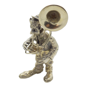 Vintage Italian Handmade Genuine Silver Angini Branded Street Artist With Instrument Figurine, Made in Tuscany (Arezzo)
