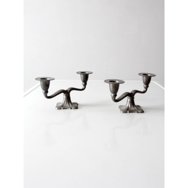 Antique Art Nouveau Double Candlestick Holders Pair For Sale - Image 4 of 11
