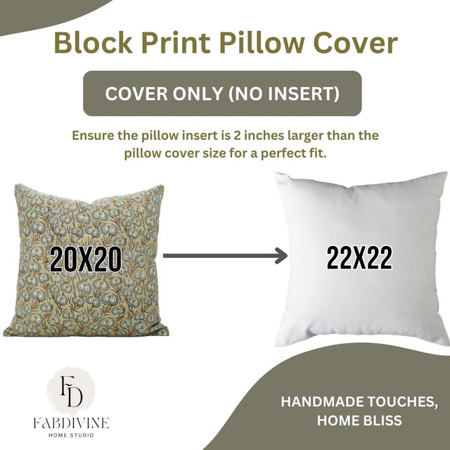 Not Yet Made - Made To Order Fabdivine Handcrafted Block Print Cushion Cover 20x20 Inch Viscose Linen-Heartvine For Sale - Image 5 of 5