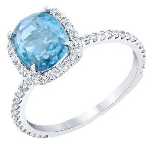 4.01 Carat Blue Zircon Diamond 14 Karat White Gold Bridal Ring, Size 7