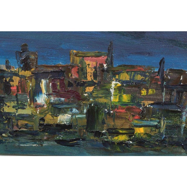 Modern Van De Vooren, Expressive Nocturnal Cityscape, 1969, Oil on Canvas For Sale - Image 3 of 6