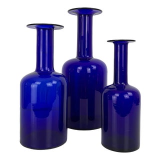Vintage Cobalt Blue Floor Vases by Otto Brauer for Holmegaard, Denmark, 1960s, Set of 3 For Sale