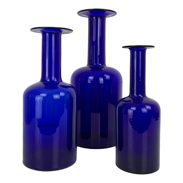 Vintage Cobalt Blue Floor Vases by Otto Brauer for Holmegaard, Denmark, 1960s, Set of 3 For Sale