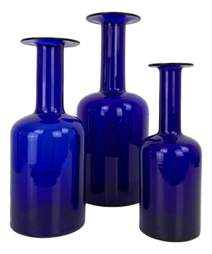 Vintage Cobalt Blue Floor Vases by Otto Brauer for Holmegaard, Denmark, 1960s, Set of 3