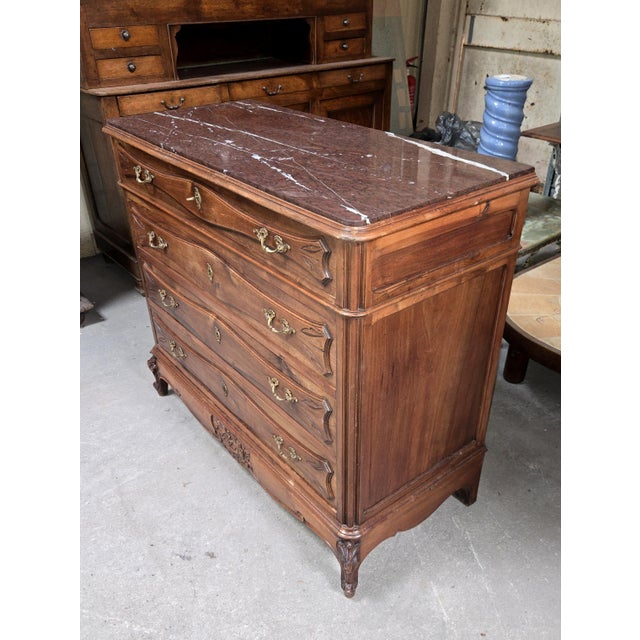 Provençal Walnut Chest of Drawers with Red Marble Top, Late 19th Century For Sale - Image 3 of 6