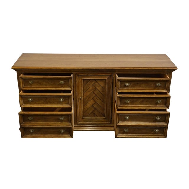 Brown Late 20th Century Drexel Heritage Chartwell Collection Rustic European 69" Triple Door Dresser For Sale - Image 8 of 16